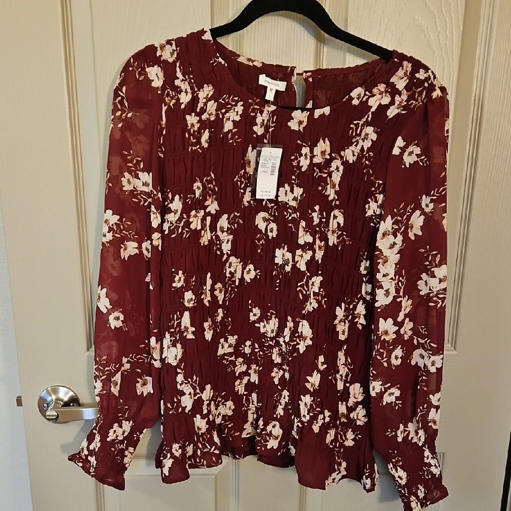 Maurices Burgundy Floral Blouse